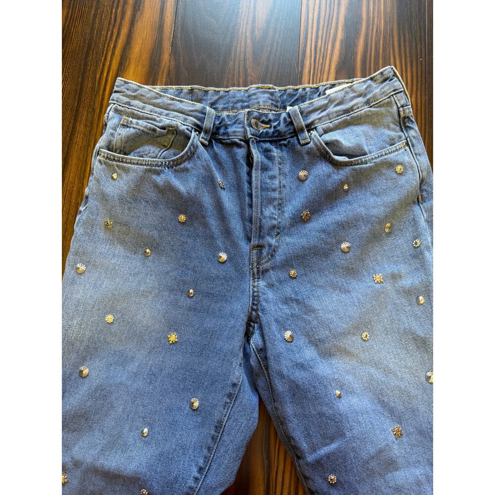 H&M Vintage Fit High Waisted Button Fly Silver Studded Denim Jeans Size 31 - Picture 3 of 11